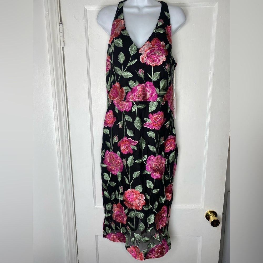 Siena Studio NWT Black Dress with Pink and Green Embroidery